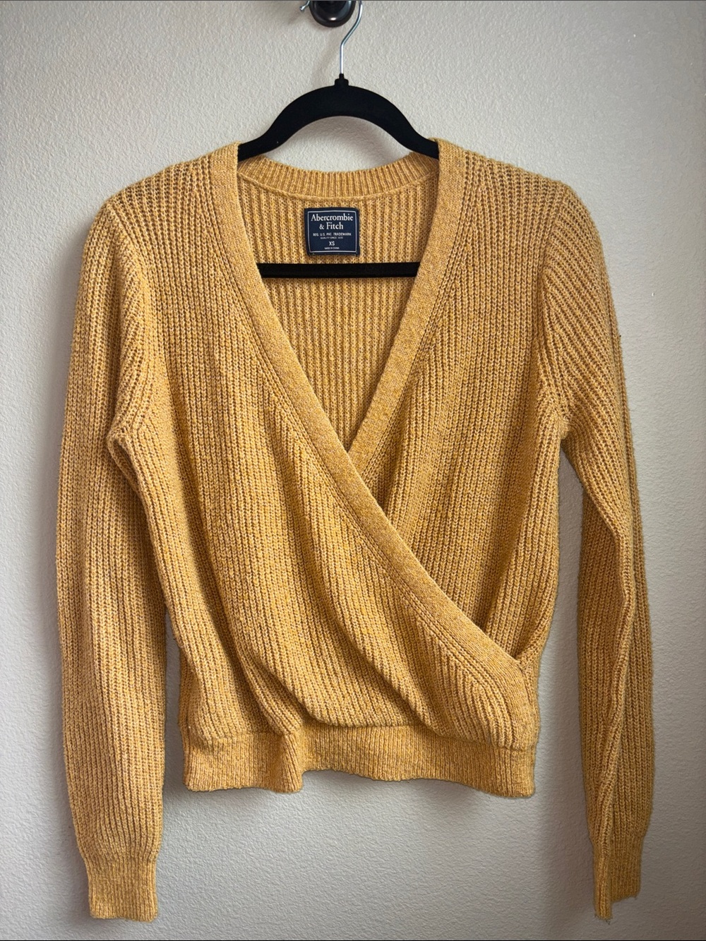 Abercrombie & Fitch Wrap Front Ribbed Sweater Mustard Gold XS